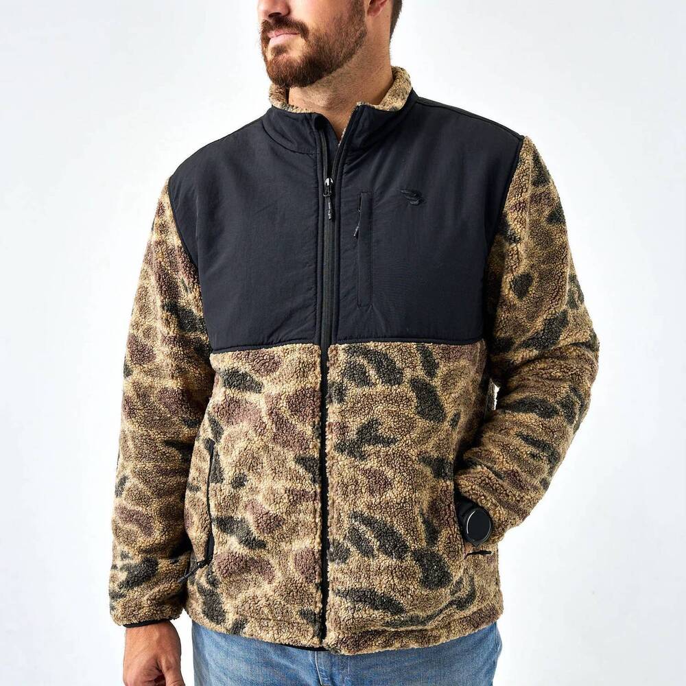NEW BURLEBO sherpa full zip jacket in rocky mountain camo